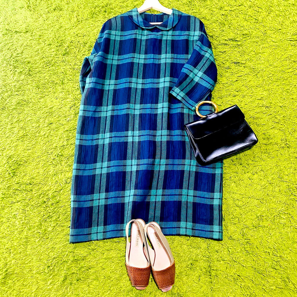 王道チェックの麻ワンピース Royal check hemp dress