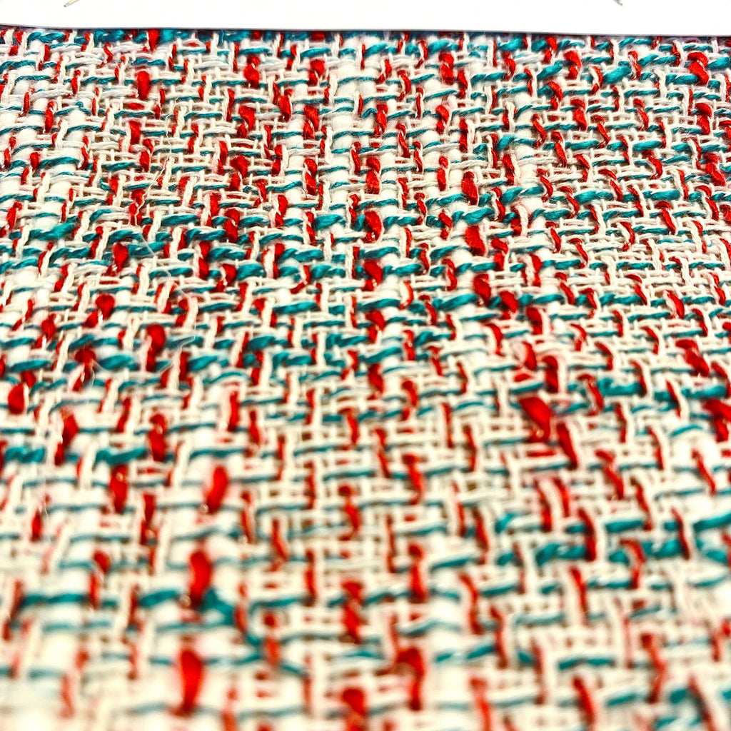 ターコイズグリーンと赤のコットンツイード　Turquoise Green & Red Cotton Tweed