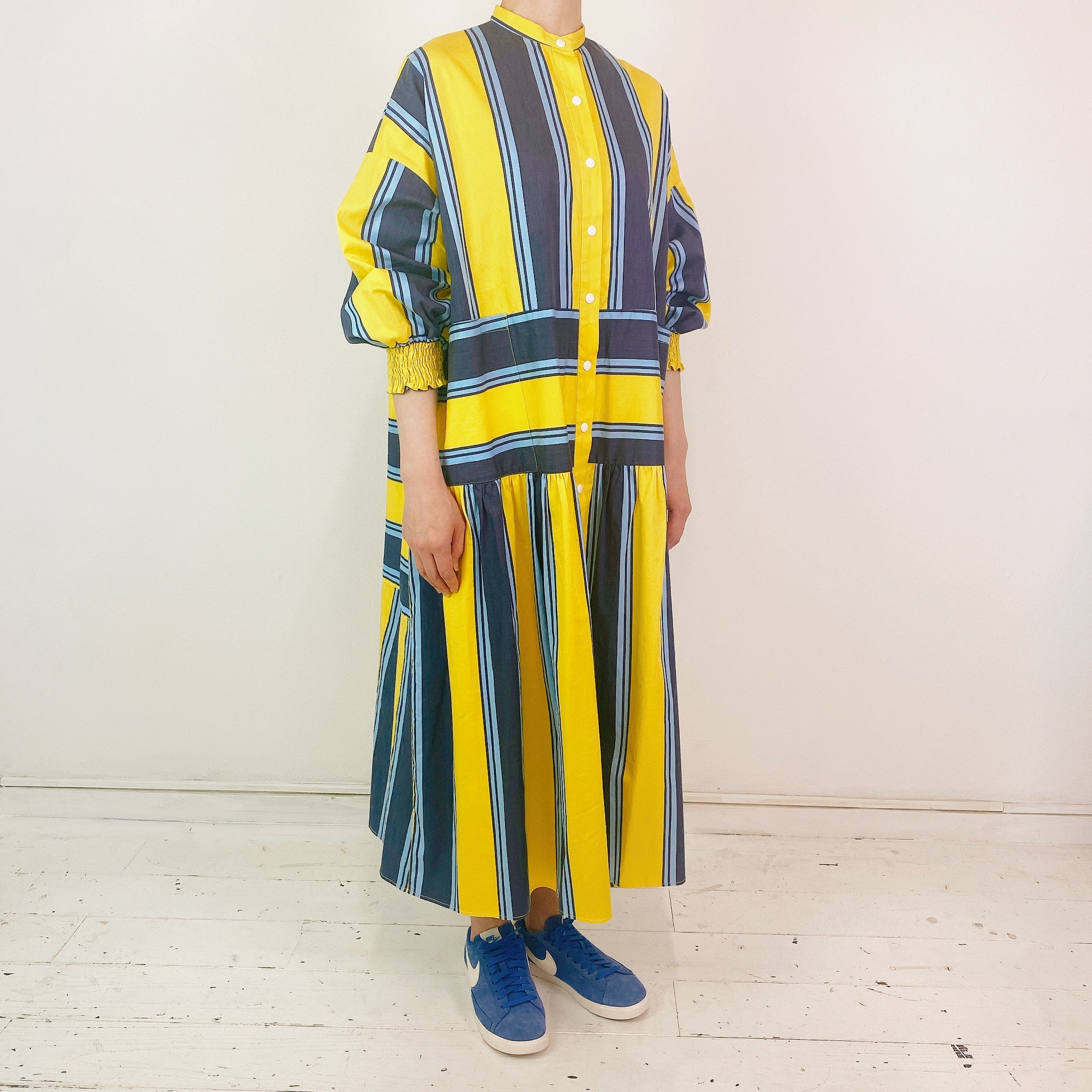 【DRESS】黄色と青のたっぷりシャツワンピ